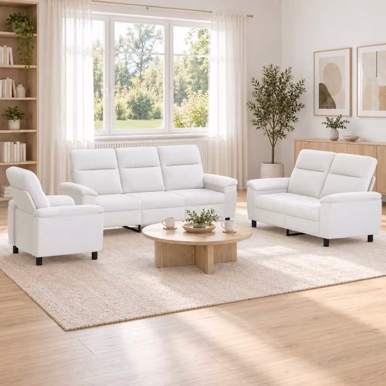 Set di 3 divani moderni vidaXL in tessuto bianco con struttura in metallo per il tuo soggiorno