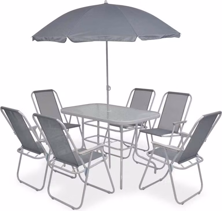 The Living Store Set da pranzo da giardino 8 pezzi in acciaio e textilene grigio