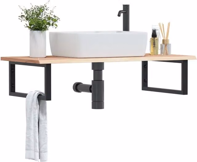 Ripiano a parete per lavabo vidaXL in acciaio e rovere naturale nero e marrone