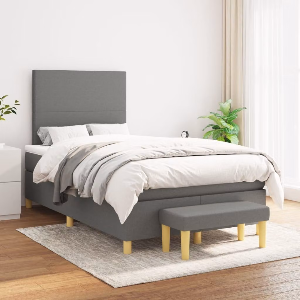 The Living Store Letto a molle con materasso grigio scuro 120x200 cm in tessuto
