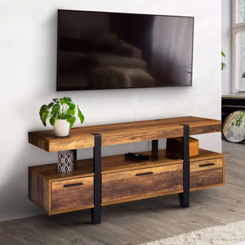 IDMarket AUSTRIA Porta TV con cassetti e gambe a spillo in legno, Marrone e Nero – 2