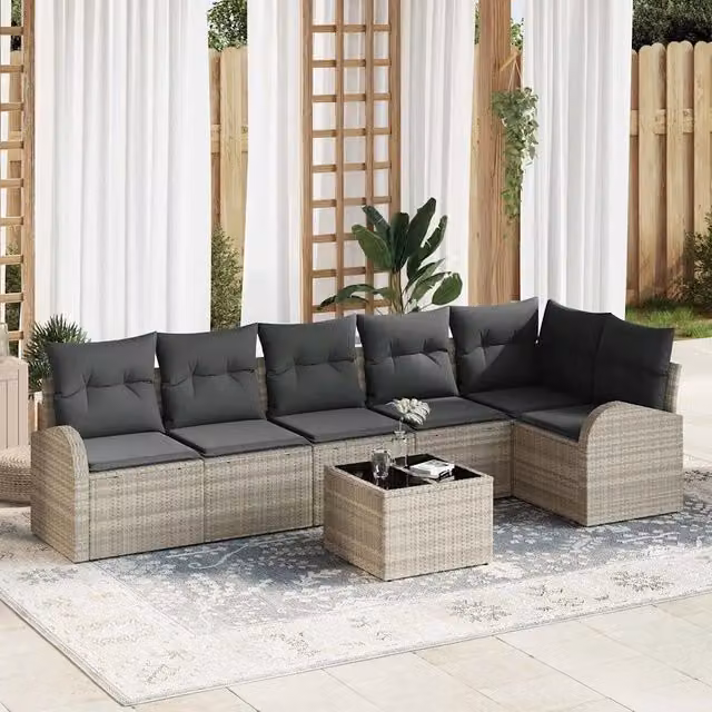 Set Divano da Giardino 7 pcs Grigio chiaro Poly Rattan 3346072