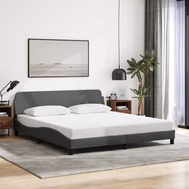 Letto matrimoniale moderno vidaXL in tessuto grigio con struttura in legno e metallo L/P/H: 218 x 180 x 74,5 cm