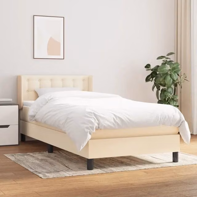 Giroletto a Molle con Materasso-Struttura Letto Crema 90x190 cm in Tessuto 168673