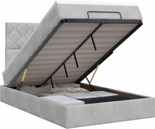 Letto ottomano moderno vidaXL in velluto grigio e bianco con contenitore a sollevamento e materasso a molle L/P/H: 120 x 200 x 88 cm