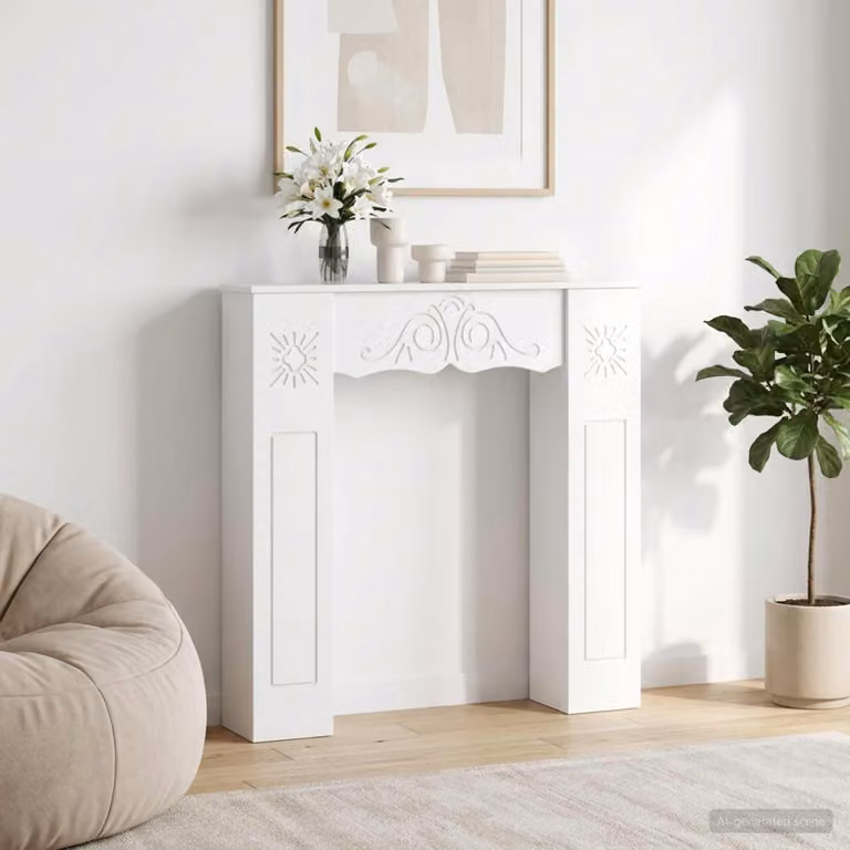 Cornice per camino moderna vidaXL in legno, Bianco, L 102 cm x P 20 cm x H 102 cm