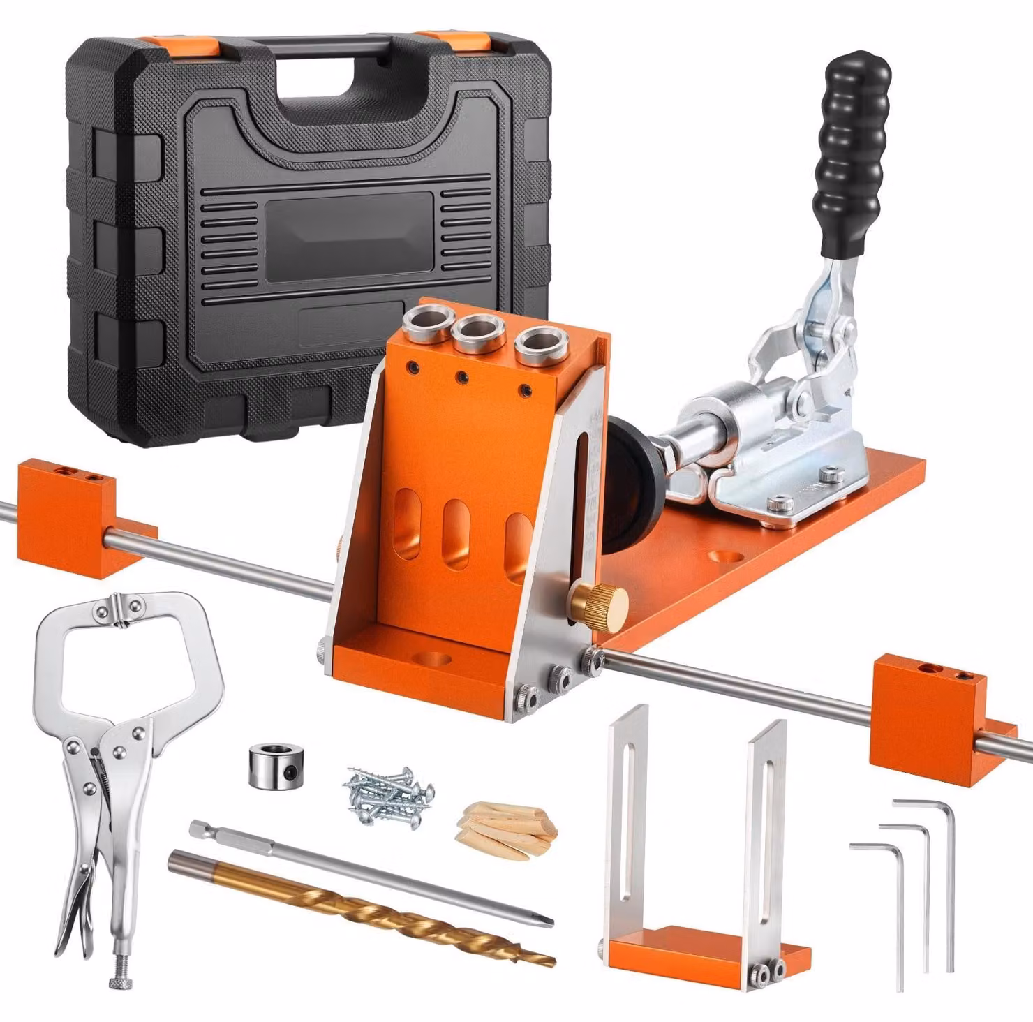 Set di guide per foratura di tasche - Modello per foratura di giunti in legno - Regolabile da 12,7 a 38,1 mm - Con custodia e morsetto a "C" - Include trapano a tazza e punta - Per giunti in legno di precisione