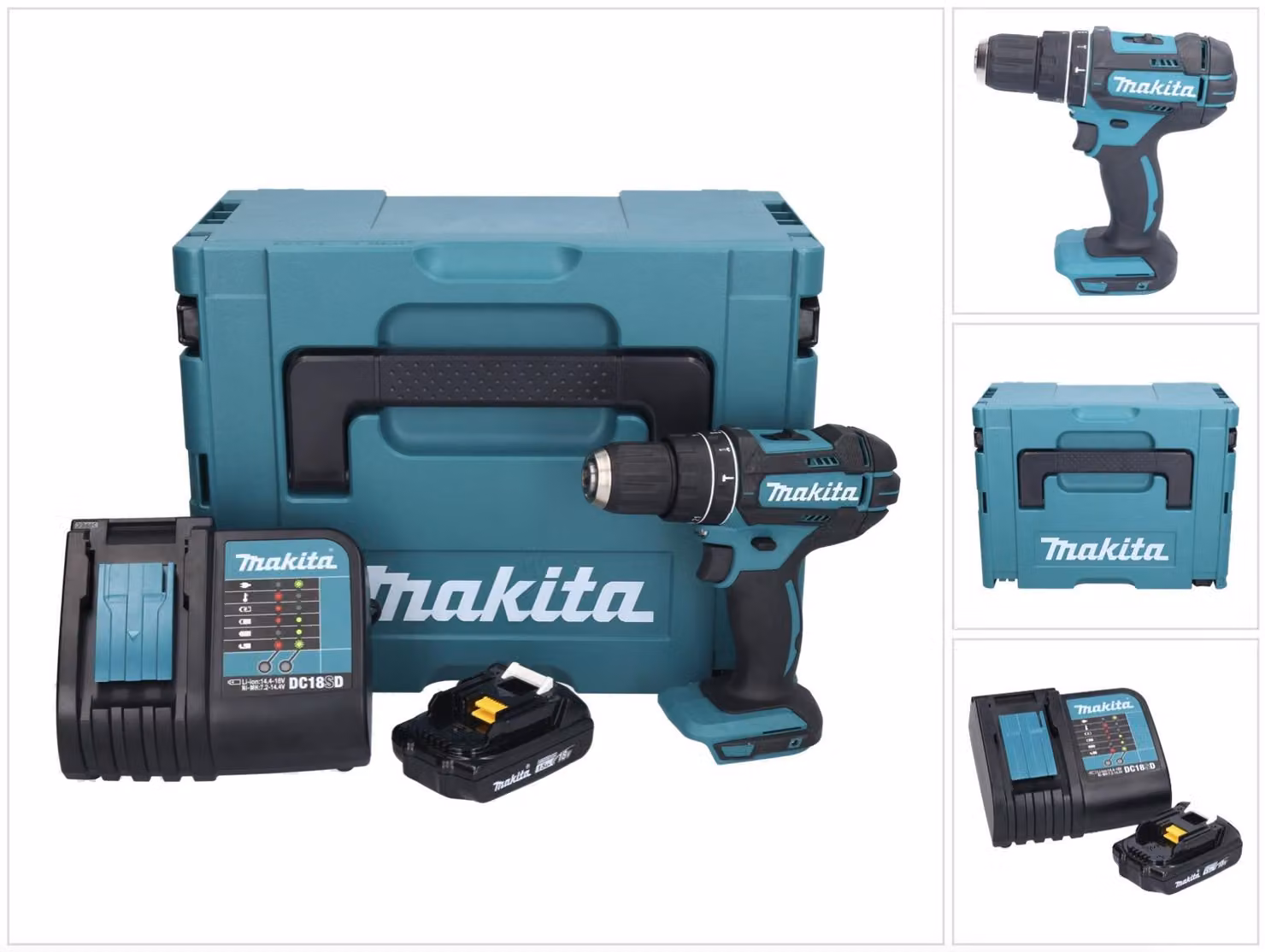 Makita DHP 482 SY1J trapano a percussione a batteria 18 V 62 Nm + 1x batteria ricaricabile 1,5 Ah + caricabatterie + Makpac