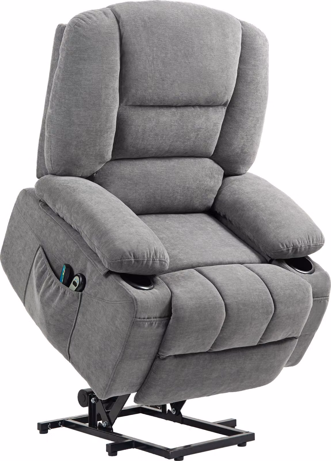 Poltrona televisiva Fortuna Lai con funzione di sollevamento Poltrona relax elettrica con funzione reclinabile, funzioni di riscaldamento, poltrona TV con funzione massaggio, poltrona con tasca laterale e telecomando, grigio scuro