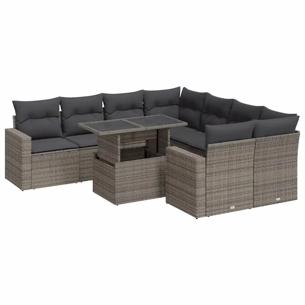 Set Divano da Giardino 9 pz vidaXL in Polyrattan Grigio con Cuscini e Tavolino – 2