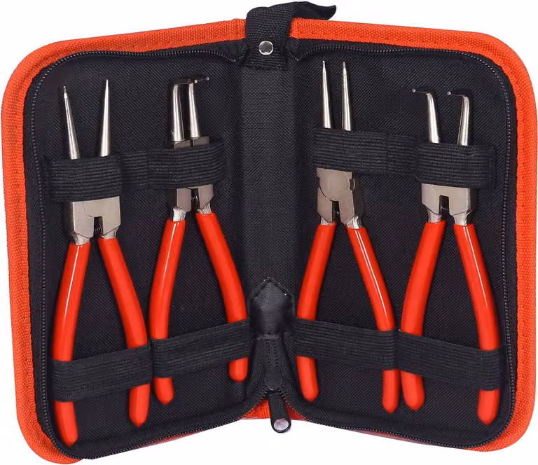 Set di pinze per anelli di sicurezza XPOtool 4 pezzi, angolari a 90° e dritte, pinze per anelli di sicurezza Acciaio al carbonio per anelli interni ed esterni, pinze di bloccaggio con impugnatura antiscivolo