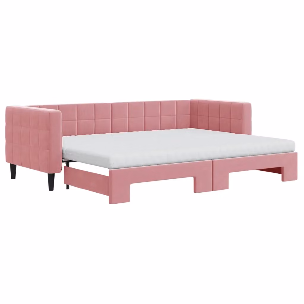 Divano Letto Estraibile vidaXL in Velluto Rosa con Cassetto per Soggiorno e Camera da Letto, L/P/H: 223 x 80 x 90 cm – 2
