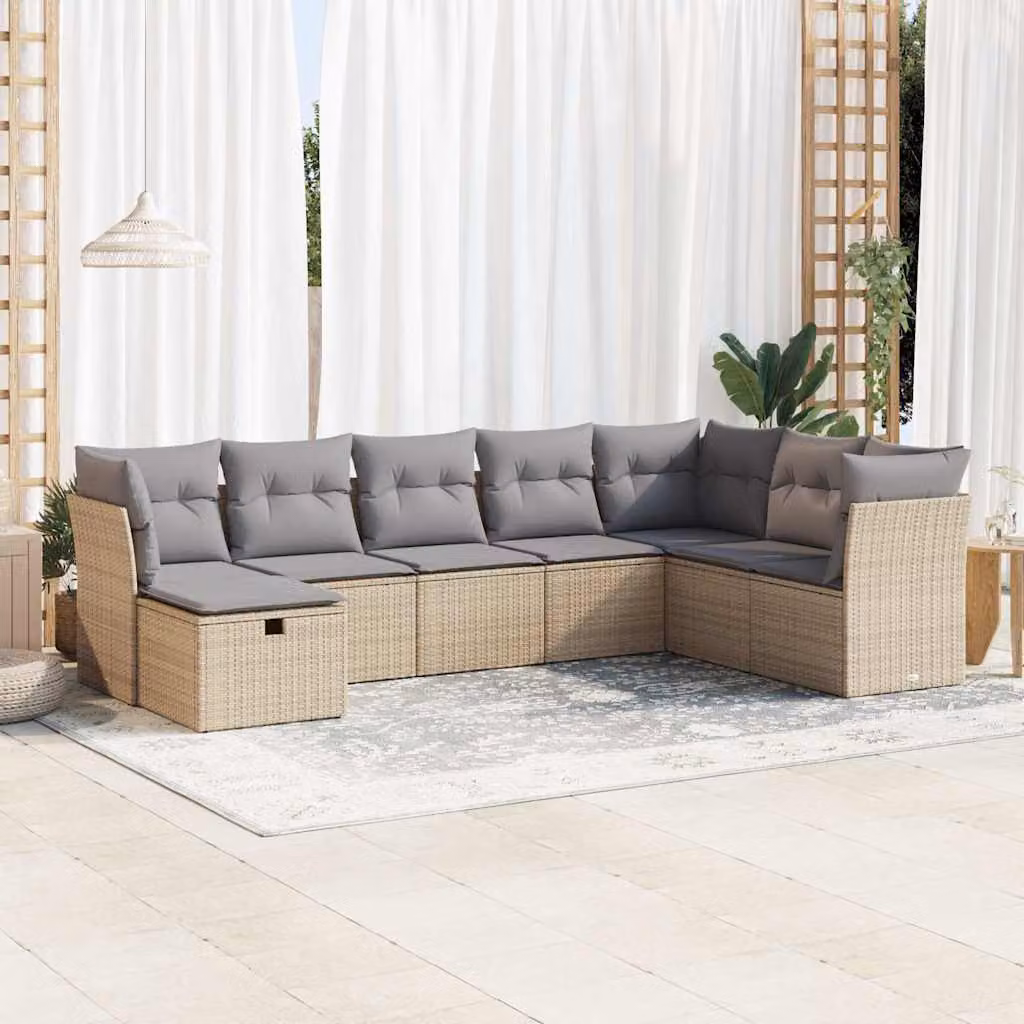 Set Divano da Giardino vidaXL 8 pz in Polyrattan con Cuscini Beige e Struttura in Metallo