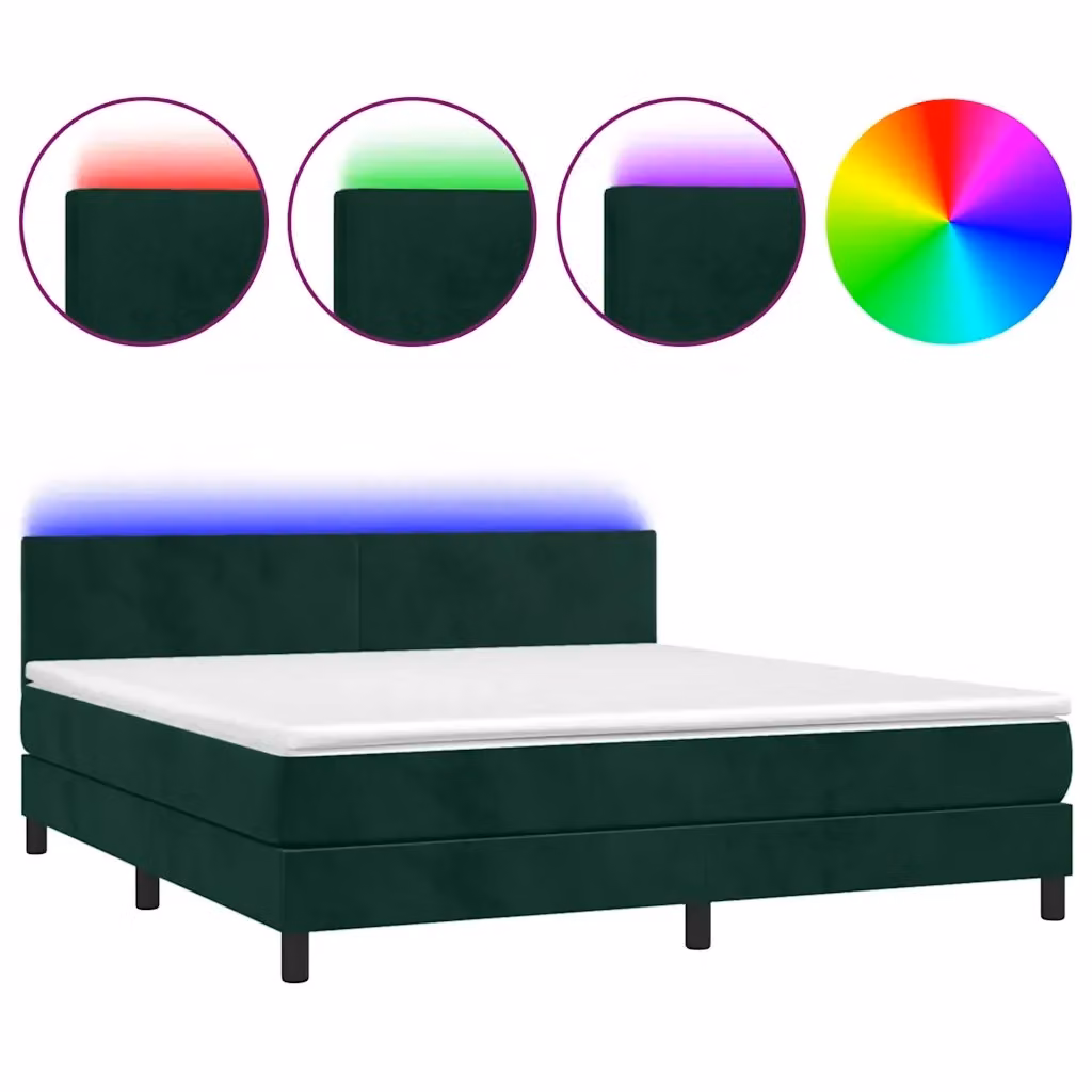 Letto Ibrido con Materasso e Illuminazione LED vidaXL in Velluto Verde Scuro L: 160 cm, P: 200 cm, H: 203 cm – 2