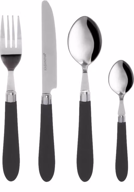 Set di 24 posate KASANOVA Smooth in acciaio inossidabile nero opaco per adulti, comprensivo di coltelli, forchette, cucchiai e cucchiaini, lavabile in lavastoviglie