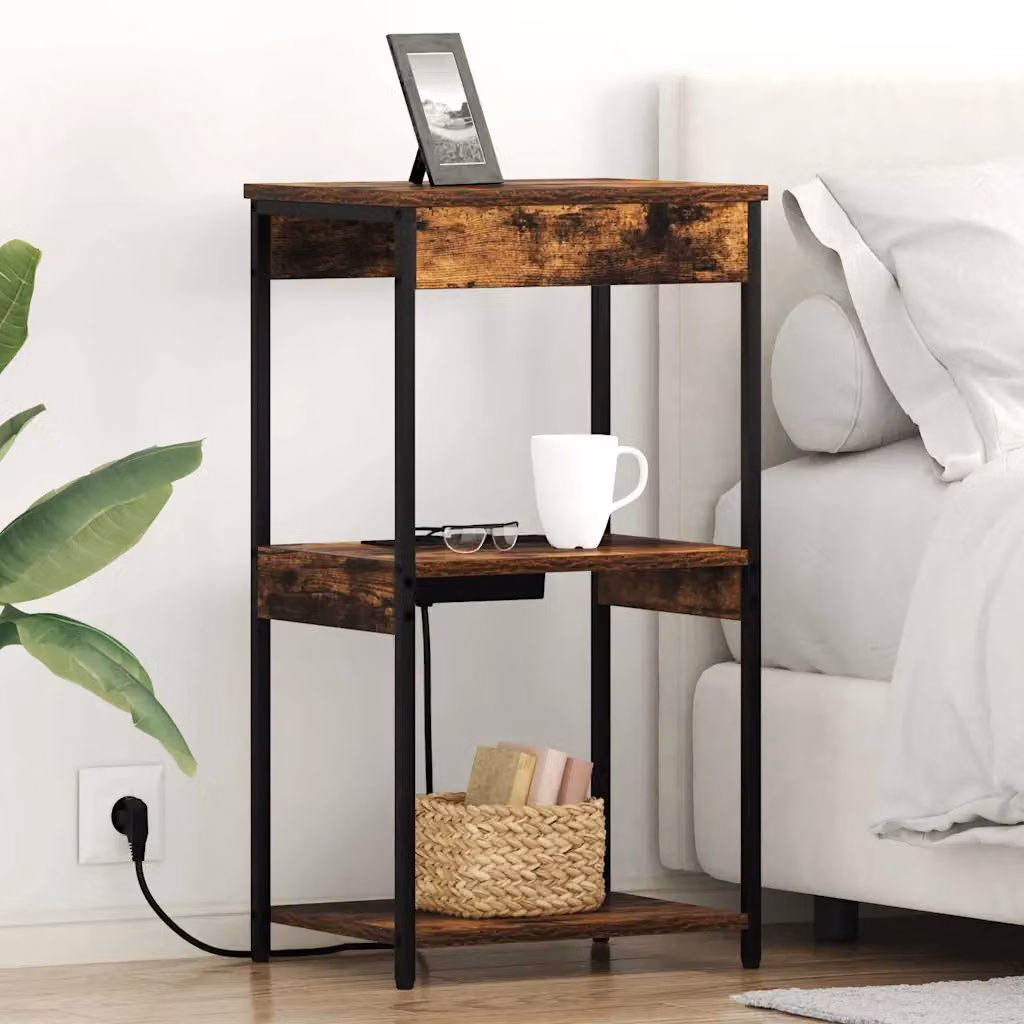 Armadio da notte moderno vidaXL in rovere fumé marrone L: 41 cm, P: 31 cm, H: 76 cm