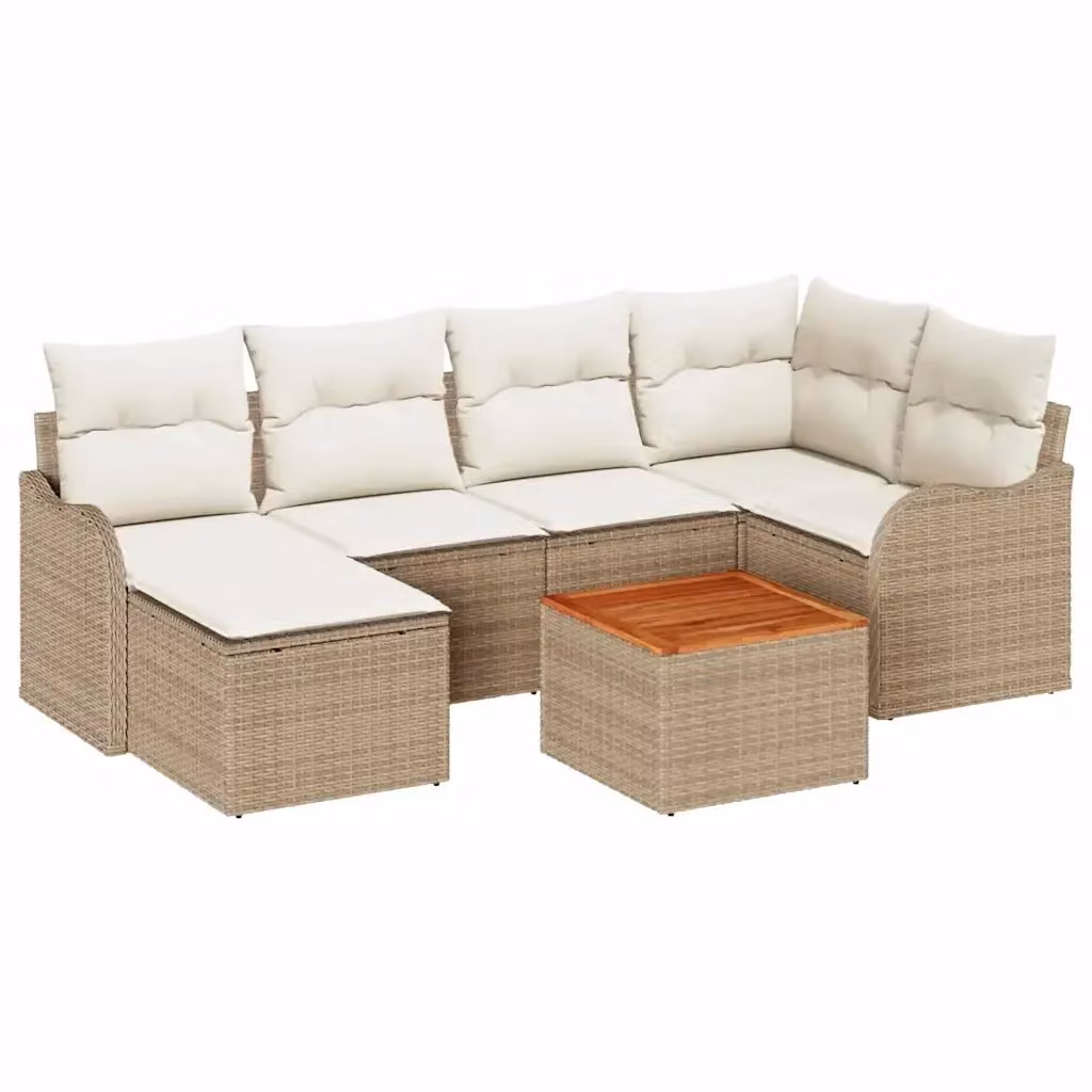 Set Divano da Giardino a L vidaXL 7 pz Beige e Bianco con Cuscini e Tavolino – 2