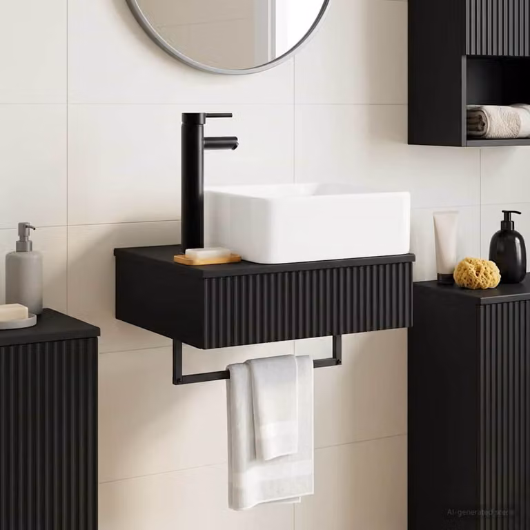 Lavabo da parete vidaXL nero in legno ingegnerizzato L: 53 cm, P: 35 cm, H: 39 cm