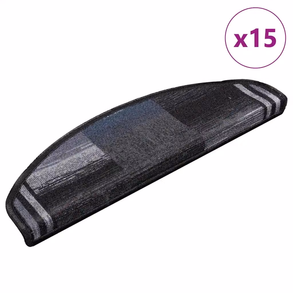 vidaXL Tappetini Autoadesivi per Scale 15 pz Nero e Grigio 65x21x4 cm