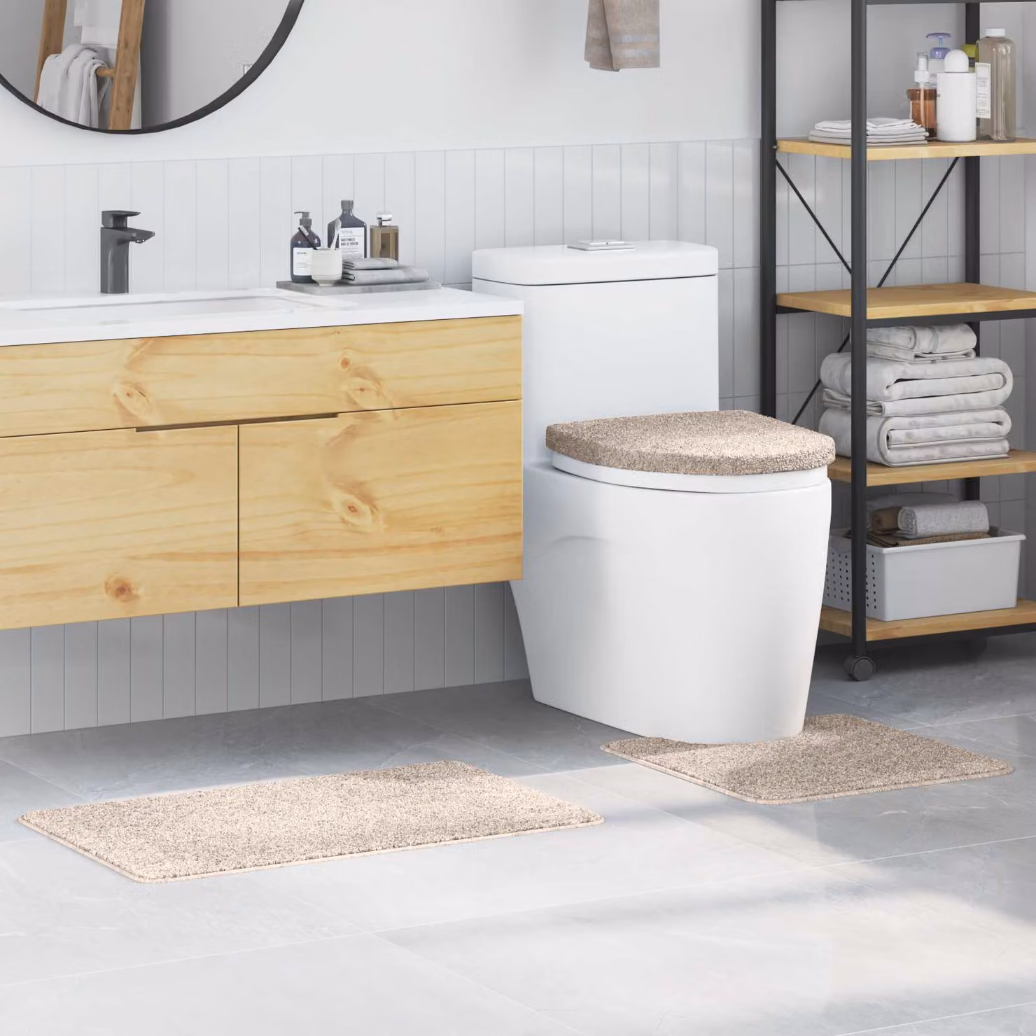 Set di 3 tappetini antiscivolo per bagno vidaXL, beige, L: 80 cm, P: 50 cm