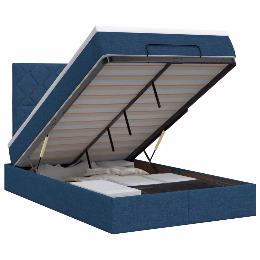 Letto ottomano moderno vidaXL con contenitore a sollevamento in tessuto blu e bianco L: 120 cm, P: 200 cm, H: 140 cm – 2