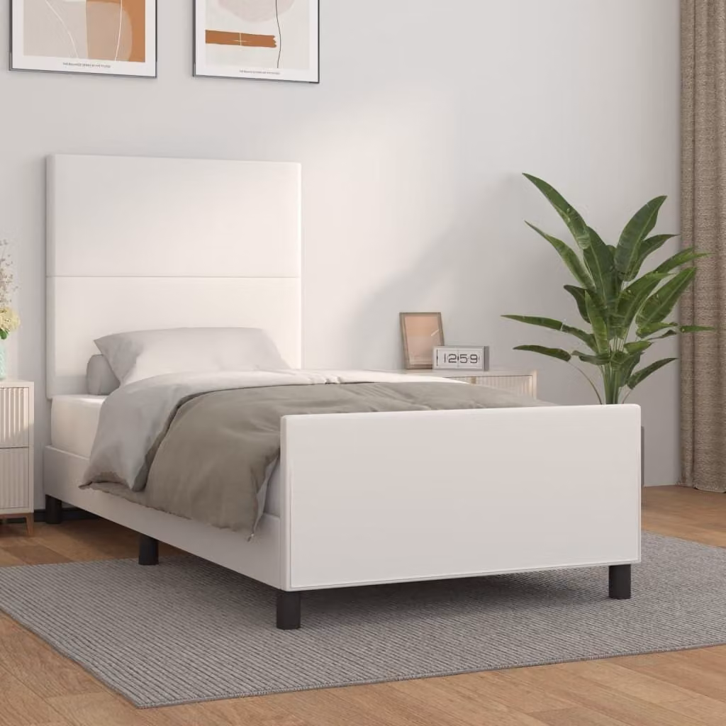 The Living Store Struttura letto con testiera bianca 90x200 cm in ecopelle