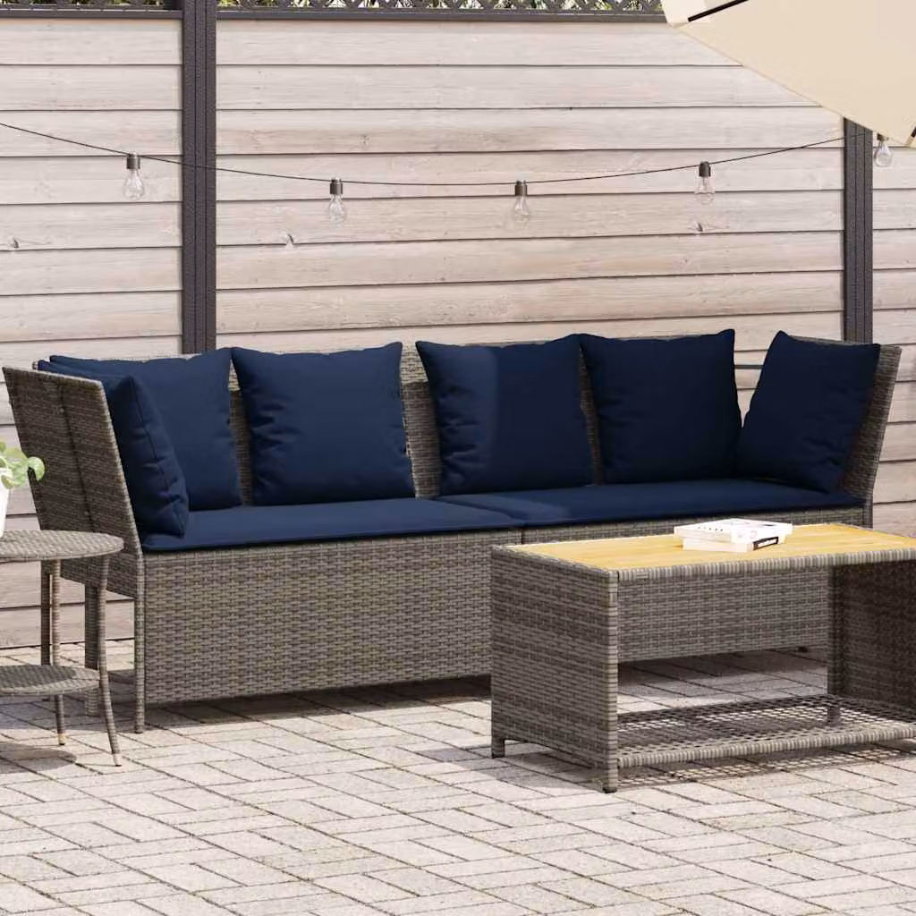 vidaXL Divano da Giardino Moderno in Polyrattan Grigio e Blu con Cuscini Imbottiti e Rivestimenti Rimovibili L/P/H: 233 x 87,5 x 68,5 cm