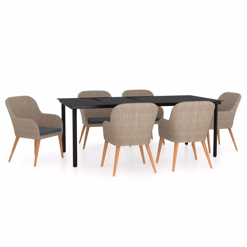 Set da pranzo da giardino vidaXL in rattan e legno di acacia con piano in vetro, 7 pezzi, marrone – 2
