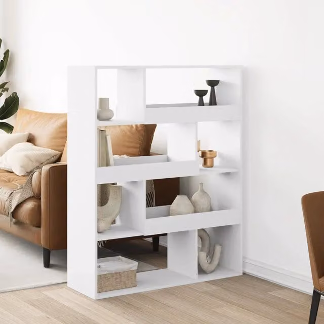 Libreria bianca vidaXL in MDF per soggiorno, L 100 cm x P 33 cm x H 125,5 cm