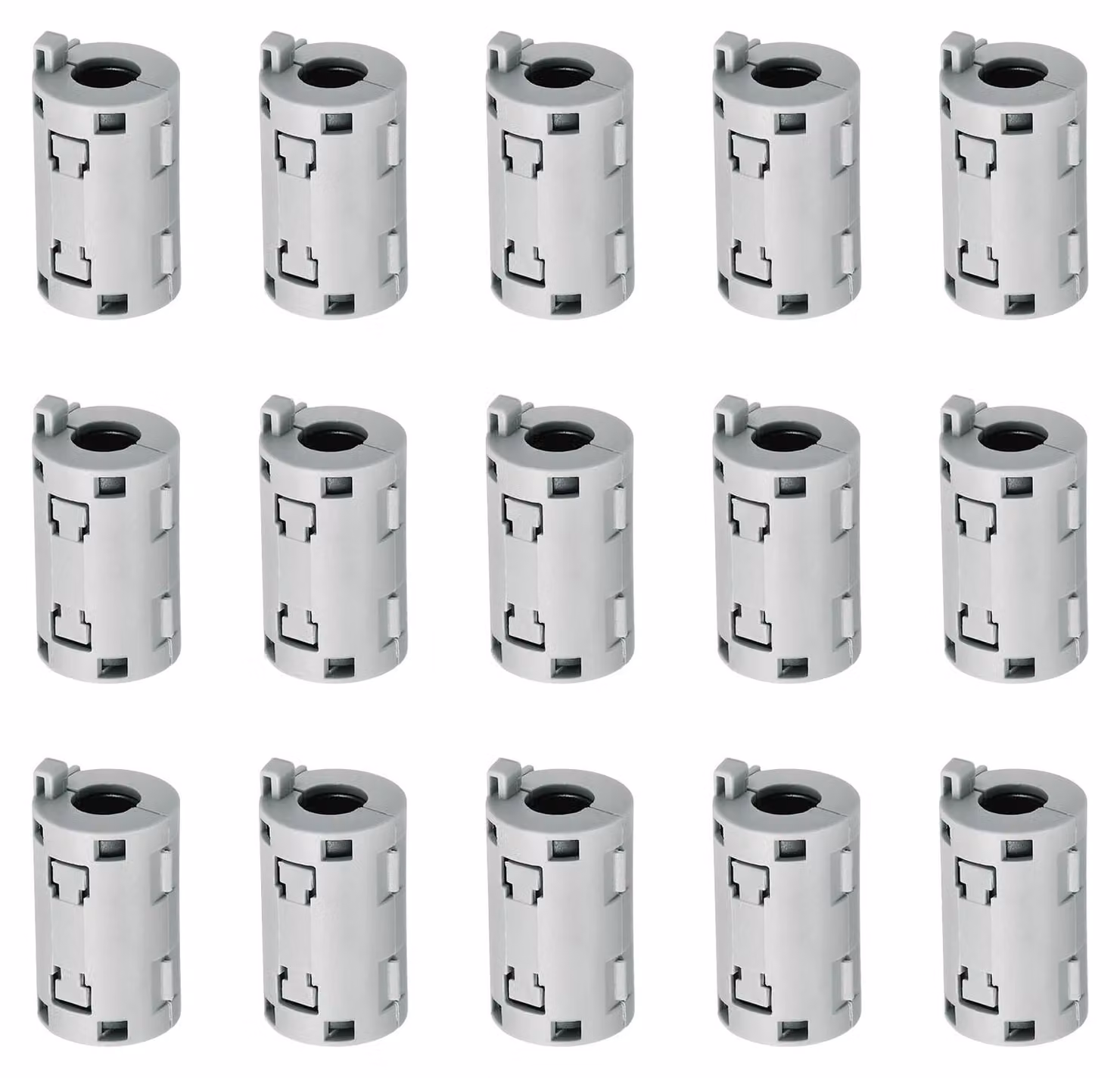 Anelli filtranti in ferrite, 15 pezzi, design a clip, diametro interno di 9 mm, colore grigio