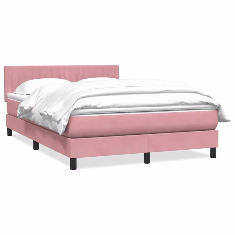 vidaXL Giroletto a Molle con Materasso Ibrido in Velluto Rosa e Bianco L/P/H: 144 x 213 x 88 cm