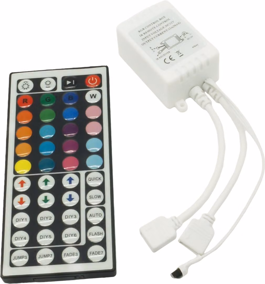 Controller RGB, telecomando a infrarossi per strisce LED multicolore, 44 pulsanti, doppia uscita, 144 W, 12 V, IP20, Idealed