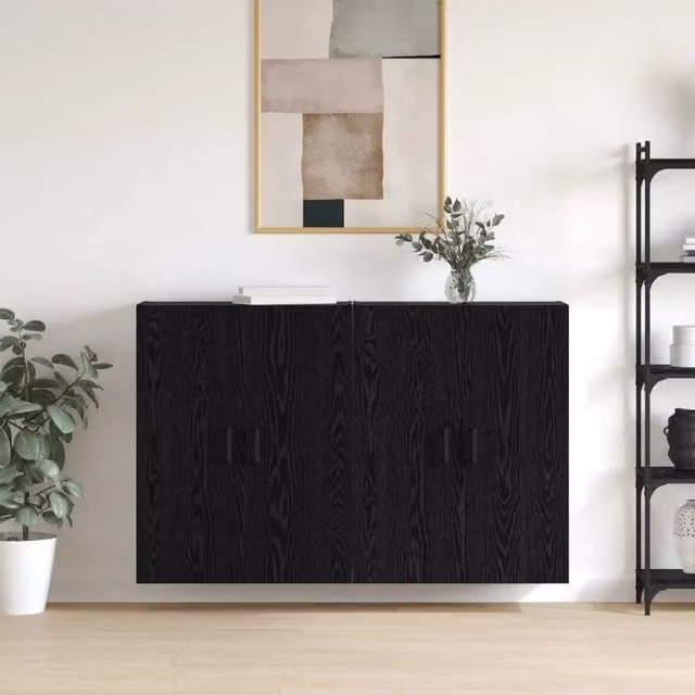 Set di 2 mobiletti a muro moderni vidaXL in nero opaco con ante a battente e ripiani interni, L/P/H: 69,5 x 34 x 90 cm