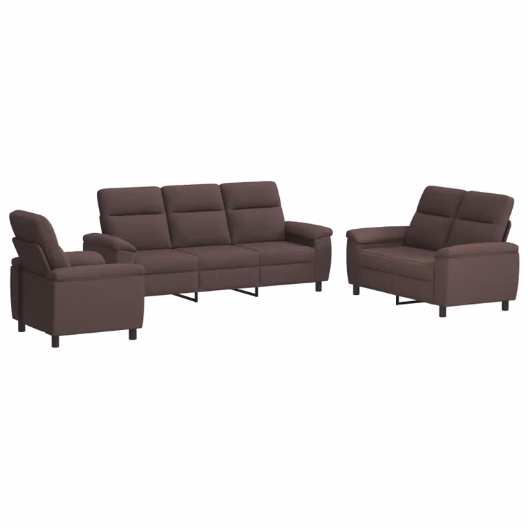 Set di 3 divani moderni vidaXL in tessuto marrone scuro con struttura in metallo per il tuo soggiorno