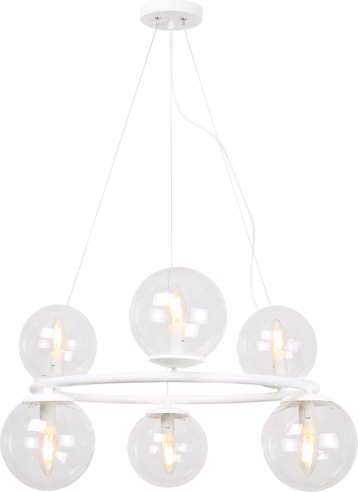 Lampada a sospensione Aura bianco 6 luci vetro beige E14