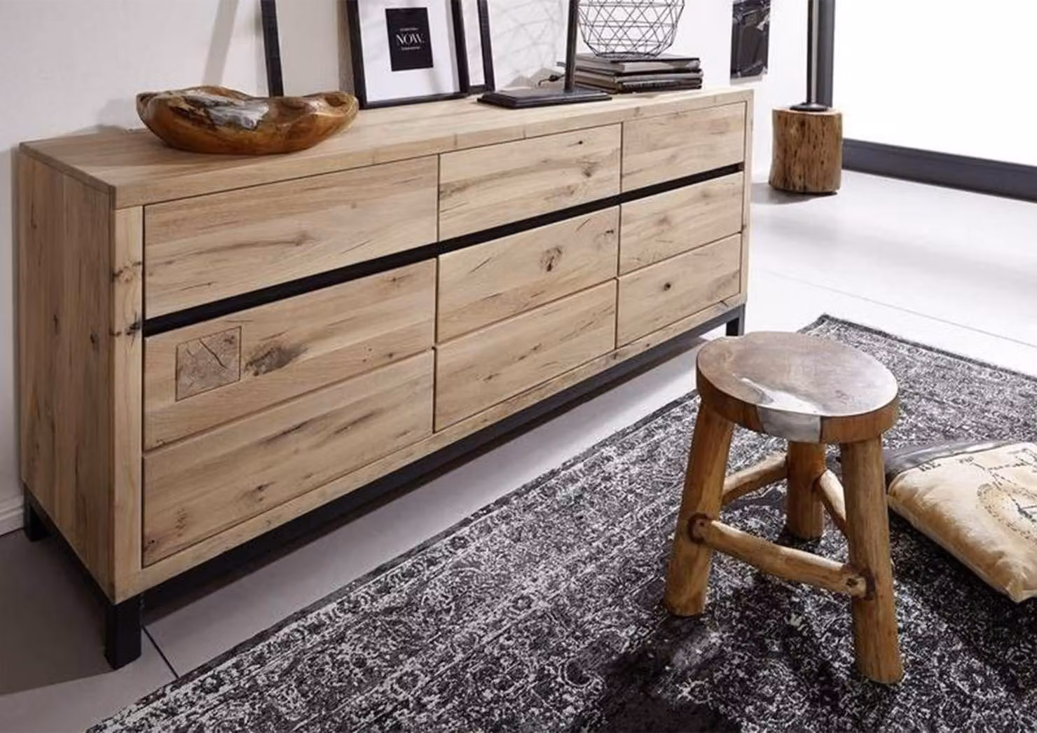 MASSIVMOEBEL24 | credenza in legno di Quercia Selvatica 175x45x85 bianco oliato VILLANDERS #208