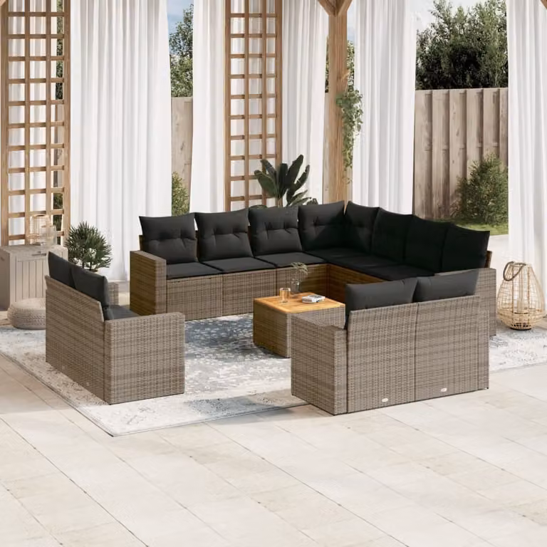 Maison Exclusive - Set Divani da Giardino 12 pz con Cuscini Grigio in Polyrattan