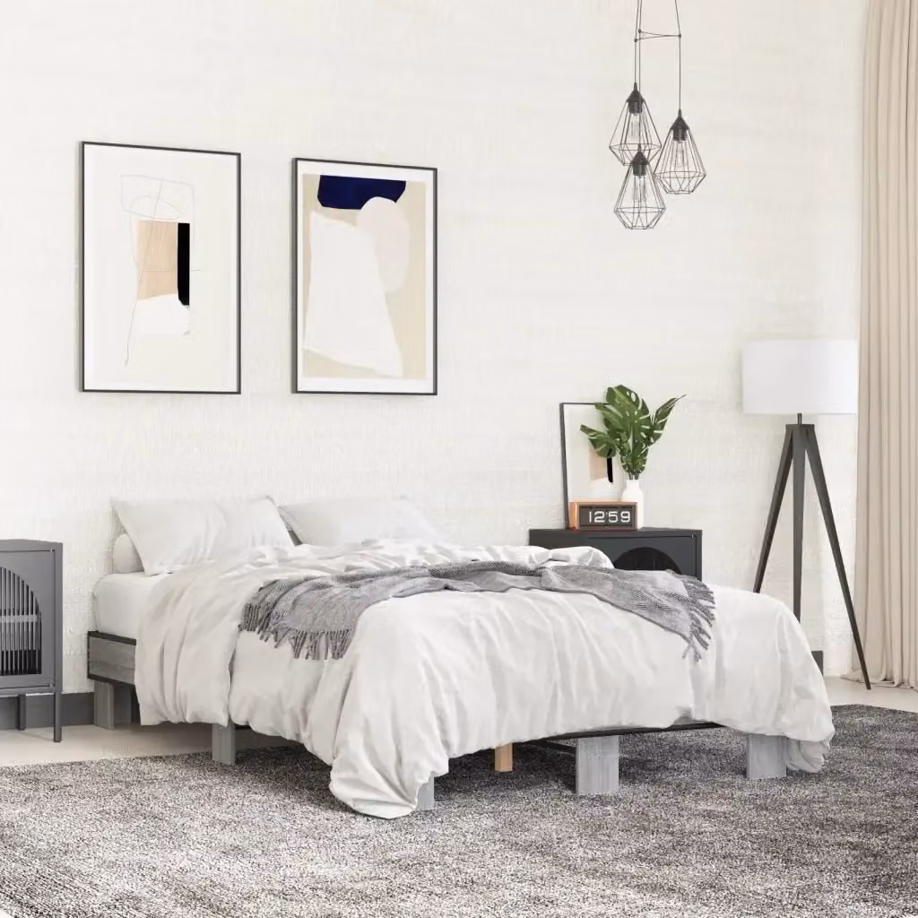 Letto matrimoniale Sonoma grigio in legno e metallo L/P/H: 120 x 200 x 30 cm – 2