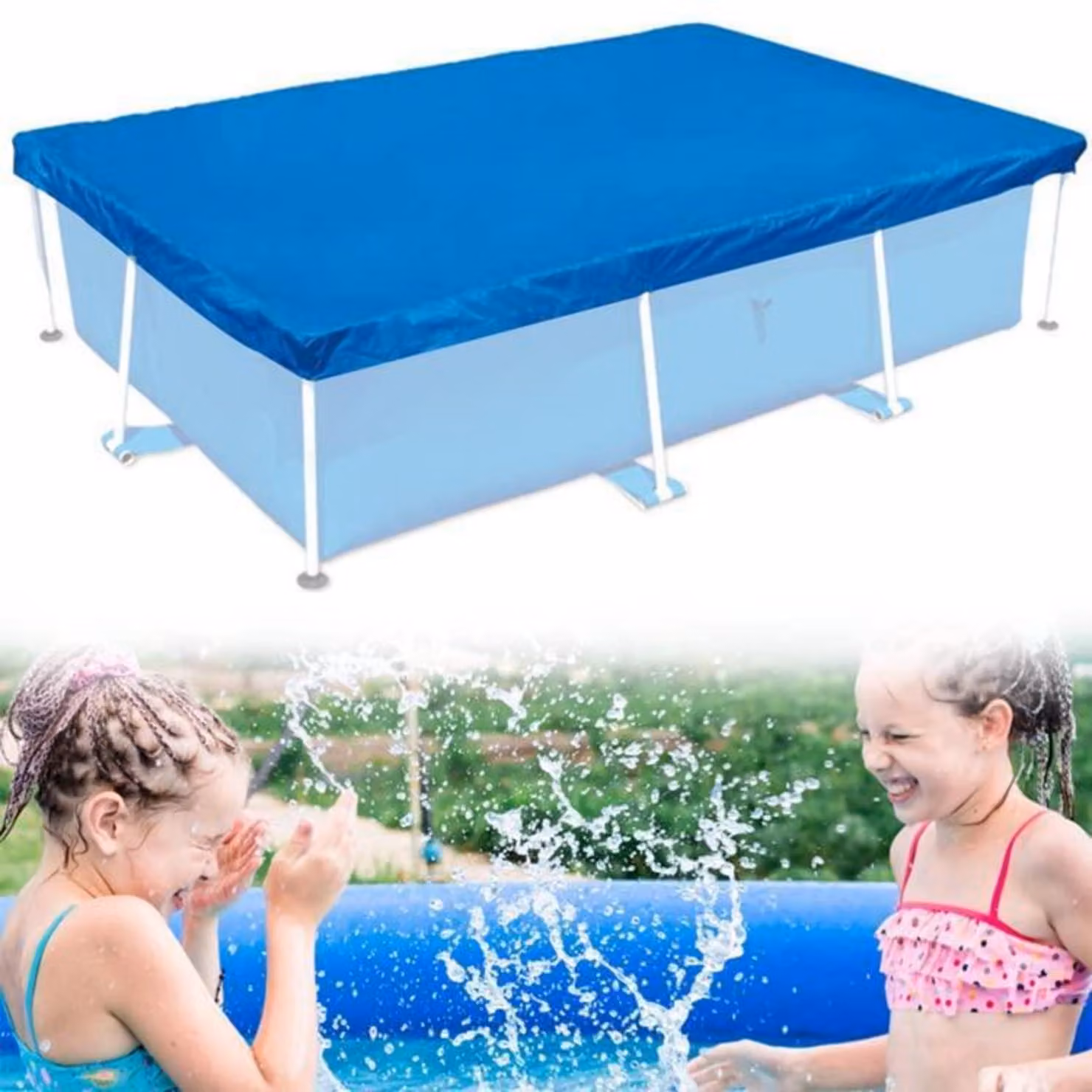 Copertura per piscina, rettangolare, blu, 400 x 211 cm, resistente alla polvere e ai raggi UV