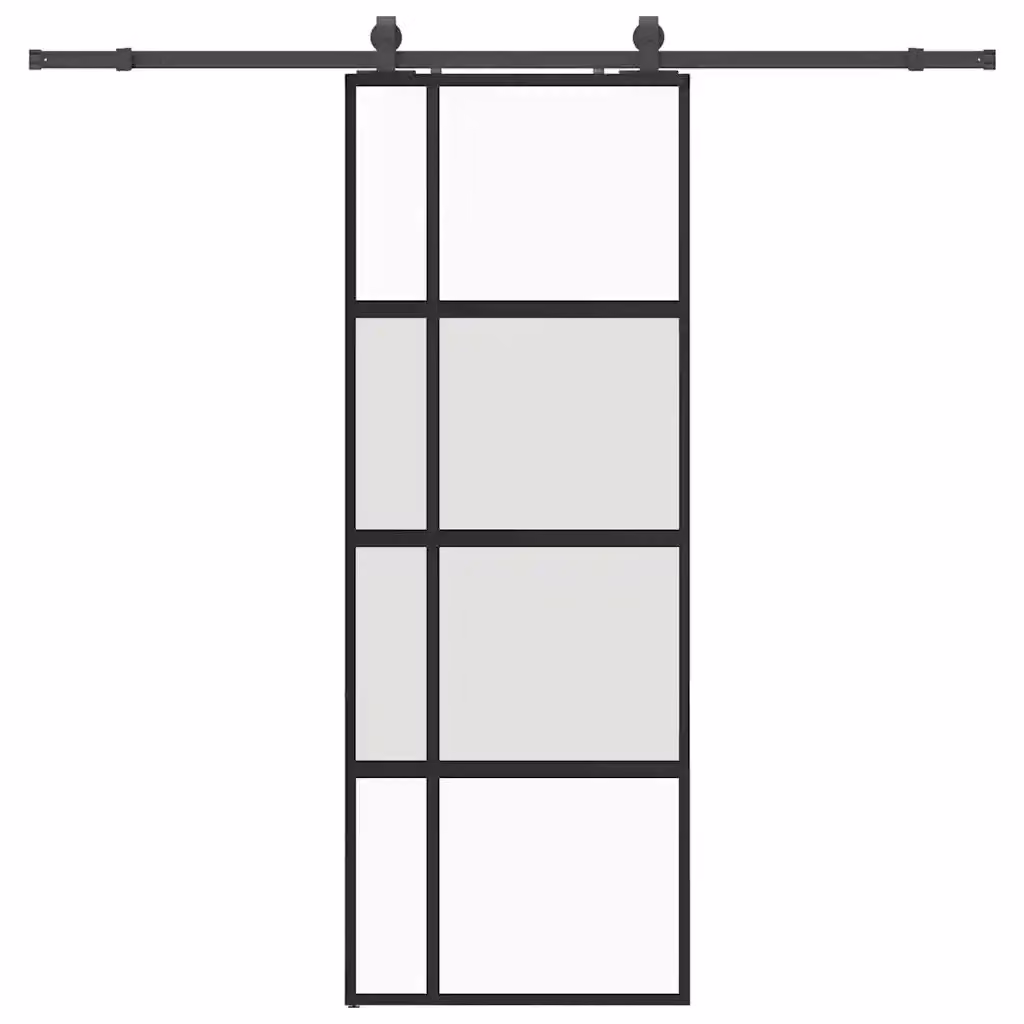 Porta Scorrevole Moderna vidaXL in Vetro Trasparente e Alluminio con Ferramenta Nera L: 76 cm, H: 205 cm – 2