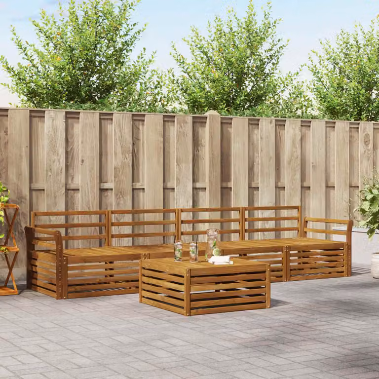 Set di divani da esterno vidaXL 5 pz in legno di acacia massello colore marrone naturale