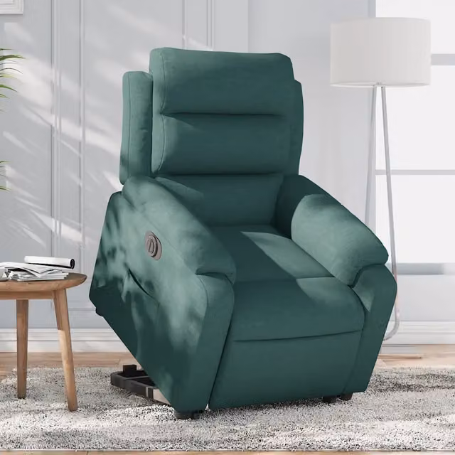 vidaXL Poltrona Alzapersona Reclinabile Elettrica Verde con Braccioli e Struttura in Legno e Metallo