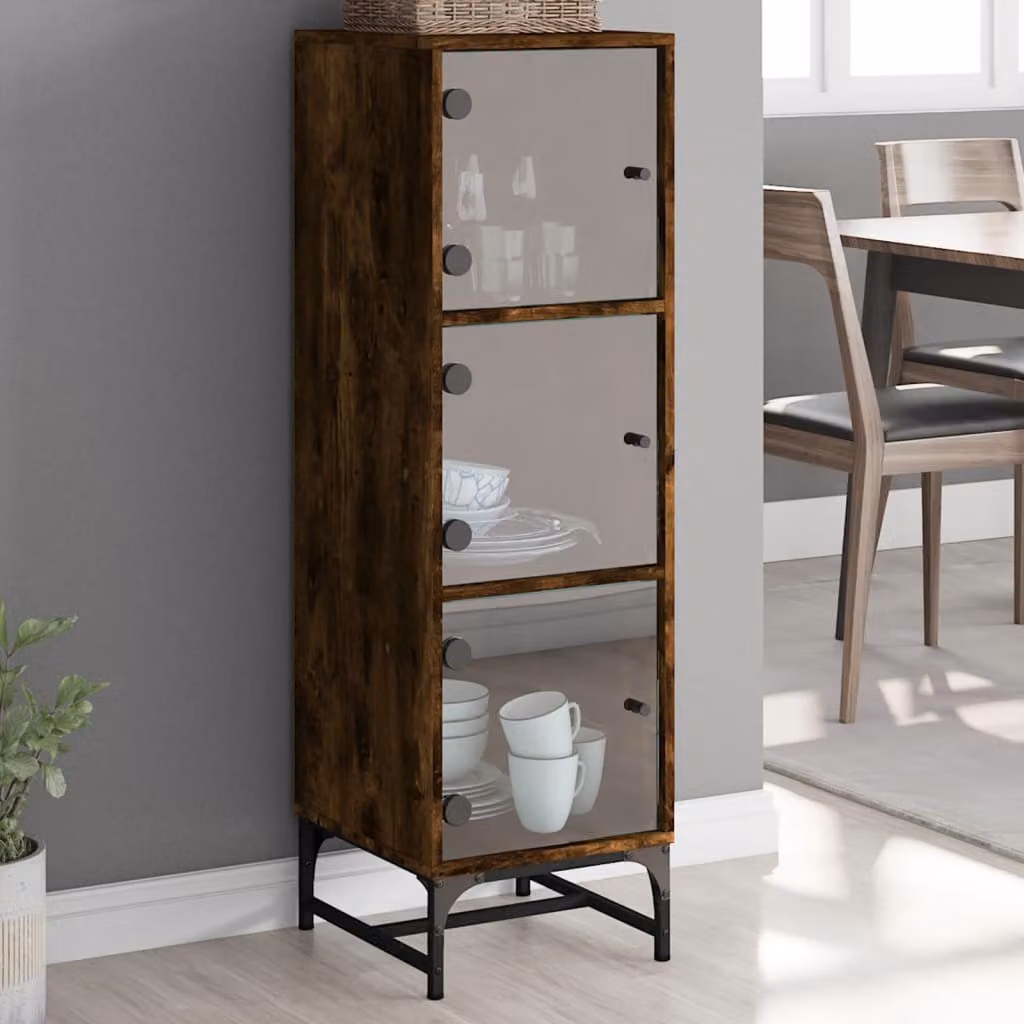 Credenza moderna vidaXL con ante in vetro e finitura rovere fumo marrone L 120 x P 37 x H 35 cm