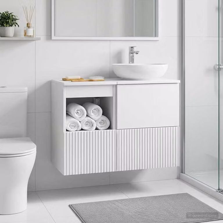 Mobile da bagno vidaXL bianco lucido con ante a battente e ripiani interni L: 30 cm, P: 41 cm, H: 50 cm