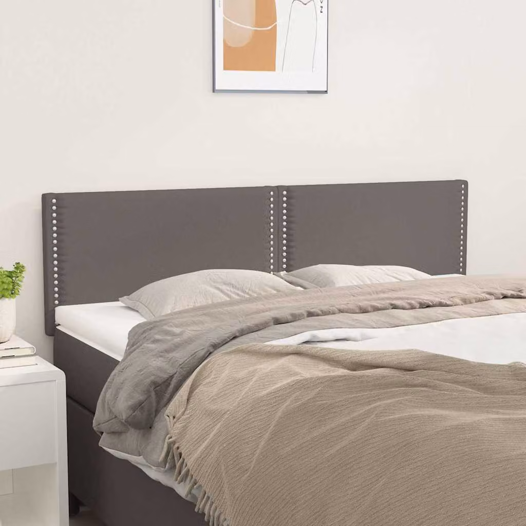 Testiera per letto vidaXL in similpelle grigia con pannello imbottito, L: 144 cm, P: 5 cm, H: 78-88 cm