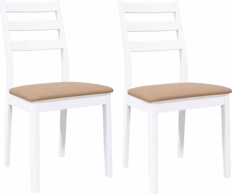 Sedie da Pranzo con Cuscini 2 pz Bianco Legno Massello di Hevea