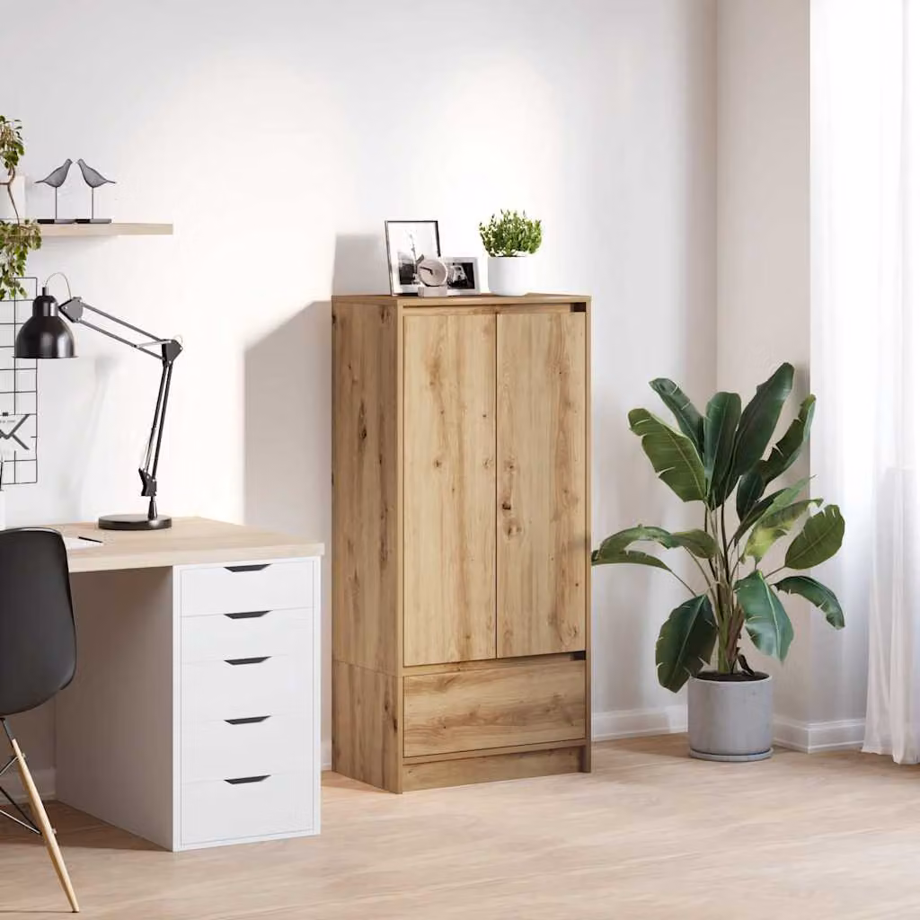 vidaXL Armadio a parete moderno in legno Rovere con ante a battente e cassetti, Marrone, L: 55,5 cm, P: 34 cm, H: 119,5 cm