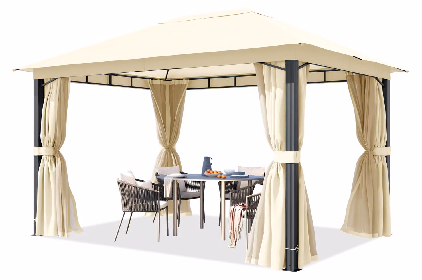 TOOLPORT Gazebo giardino 3x4 m, pali in alluminio, telo tetto ca. 220g/m² beige - con pannelli laterali e zanzariere