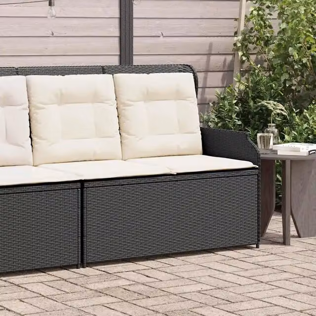 Panca Reclinabile da Giardino con Cuscini-Sgabello-Sedia da esterno Nera in Polyrattan 840507