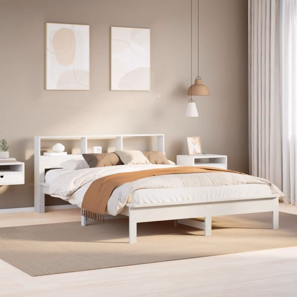 vidaXL Letto in Legno Massello di Pino Bianco con Doghe Piatte Fisse 150x200 cm – 1